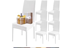 FIGOOO Fundas Sillas de Comedor Pack 6 Fundas para Sillas Ajustables Licra Cubiertas para Sillas Extraíbles Lavables Desmontables Fundas Protectoras para Sillas con Respaldo Altas(Blanco,6pcs)