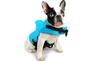 Voarge Kurtka ratunkowa, poduszka ratunkowa dla psa, górna pływalność, regulowana kamizelka ratunkowa rekina Ripstop, Niebieska, M