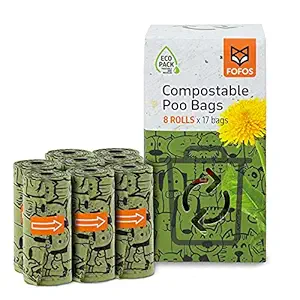 BarkButler x FOFOS Poop Bag Refills, Biodegradable Dog Poop Bags (Pack of 8) (136 Bags)