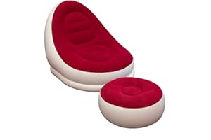 Priceless Homeware inflatable chair & Footstool With Soft Plush Fabric Inflatable Sofa Blow Up Chairs for Adults Indoor & Outdoor Inflatable lounger air sofa (Red, 2Pcs Set)
