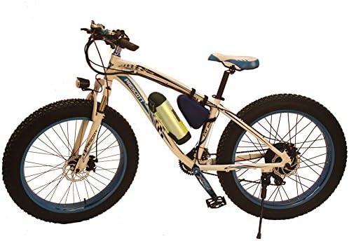Electric Bike Prescott 350W Fat Tire Mountain Bicycle Snow Bike With Removable Lithium - Iron Battery Shimano 21 Speed Adult E-Bike For Beach, Snow ,Etc … (Blue)