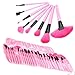Set of 24 Make up Brushes - Synthetic Hair, Aluminium Ferrule, Natural Wood Handle - Pink Leather Bag [version:x8.9] by DELIAWINTERFEL