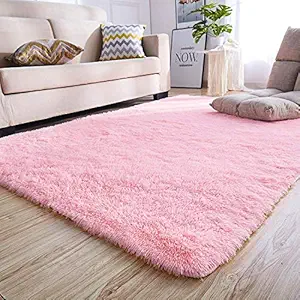 MD DECOR Microfiber Super Soft Fur Fluffy Shaggy Kids Play Mat (Pink, 2 x 3 Feet)