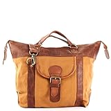  LECONI Henkeltasche Shopper Damen Tasche Vintage-Style Canvas + Leder Handtasche Used-Look Damentasche Frauen Schultertasche 39x30x13cm braun cognac LE0043-C