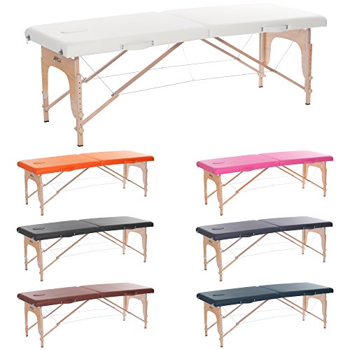H-ROOT Mesa de Masaje Grande Portátil 2 Secciones Ligera Camilla de Masaje Terapéutica Tatuaje Salón de Belleza Reiki Sanación Masaje Sueco 12,8 KG con Bolso de Transporte GRATIS (Crema)