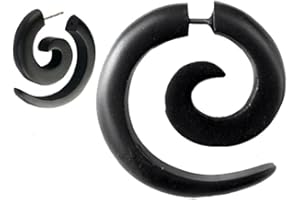 CHICNET Chic-Net 1348/5000 Tribal Fake Ear Piercing Unisex Black Earring Sono in Legno Spiral Cinghia in Acciaio Inox 1mm Ear Studs Fake Helix per Gli Uomini Orecchini Tragus