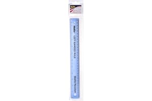 Helix 30cm Left Handed Ruler, Blue, Metal and Plastic, Metric and Imperial Graduations, Shatter Resistant