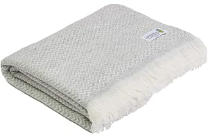 LES JARDINS DE LA COMTESSE Les Jardins de la Comesse - lekki kaszmirowy pled z 4 nitkami i wełną - srebrnoszare wzory w szewronie (140 x 230 cm) narzuta na sofę/łóżko miękkie, niezwykle ciepła i miękka/idealna jako szal