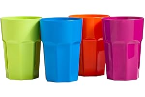 Premier Housewares Plastic Tumblers - Reusable Kids Cups in Multicolours, Set of 4 (440ml)