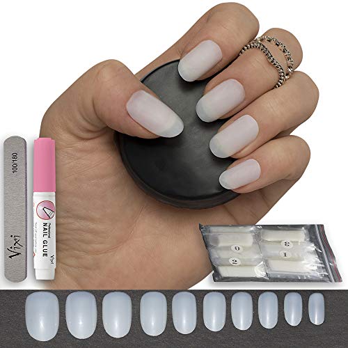 100 Piezas Corto Ovalado Uñas, 10 Tallas - Natural Opaco Uñas, Apto para Salón Uso & DIY Manicura Cola Gratis & Pequeño Prep Lima