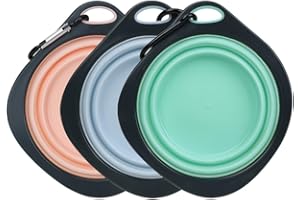 DLPRK Składana miska dla psa, 3 sztuki z haczykiem, przenośna silikonowa miska dla psa, do podróży, na spacer, kemping składana miska dla psa