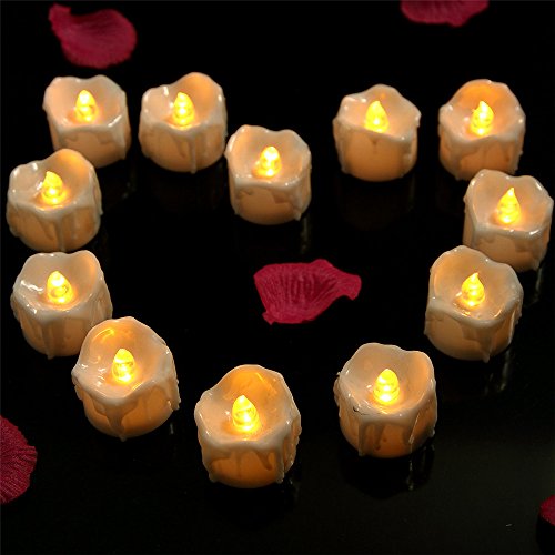 Mr.Go Flameless 12st LED gelb flackernde Kerze Teelichter, Wachs Dropping batteriebetriebene elektrische LED Kerze Birnen Lampen Wärmer für Party, Bar, Hochzeit, Weihnachten, Abendessen (Flicker-Yellow) - 6
