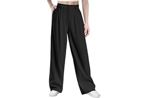 Glacspyg Damen Herbst und Winter Hohe Taille Freizeithosen Hochdichter Polyester Elasthan Stoff Business Arbeitshosen Glatte Elegante Weite Hosen mit Taschen