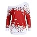 Produktbild EUZeo Damen Weihnachts Bluse Hoodies Weihnachten Stil Drucken Kapuzenpullover Off Shoulder Pullover