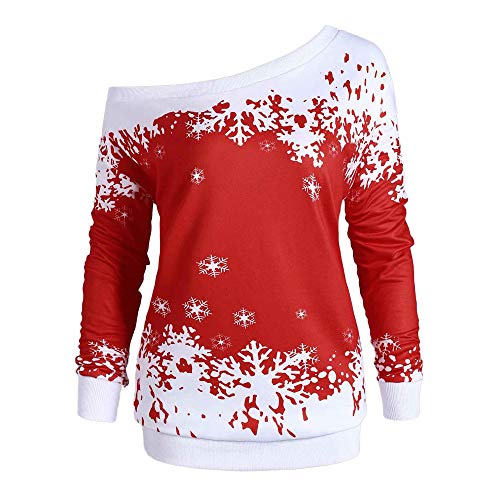 Preisvergleich Produktbild EUZeo Damen Weihnachts Bluse Hoodies Weihnachten Stil Drucken Kapuzenpullover Off Shoulder Pullover