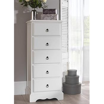 Romance Antique White Large Chest Of Drawers With Crystal Handles