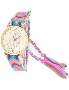 Souarts Damen Mehrfarbig Geflochten Armbanduhr Jugendliche Armreif Uhr mit Batterie Zifferblatt