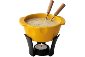BOSKA Fondue Set Mini Cheesy - Cheese Fondue Set - Mini Fondue Sets - Fondue on tealight - Incl. 2 Wooden Forks - Ceramic Fondue Pot - for 2 People Fondue