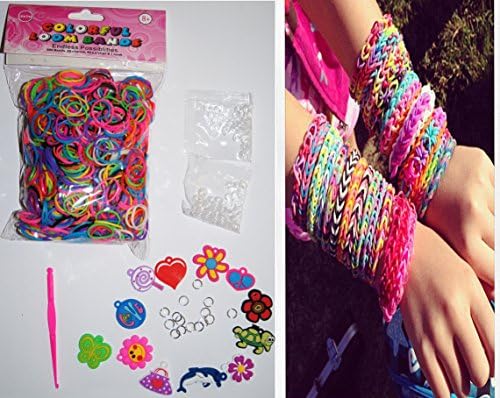 Pack of 900 Colorful Loom Rubber Bands Bracelet Making Starter DIY Refill Kit with Charms, Clips, Needle