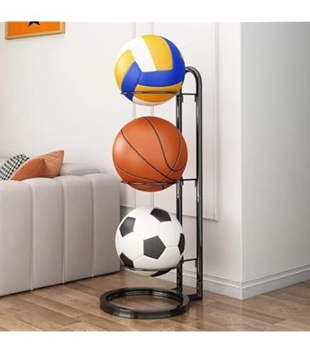 Rastrelliera Porta Palloni 5 Livelli - Per Basket, Calcio, Pallavolo, Design Verticale, Ghisa Resistente - Foto 12