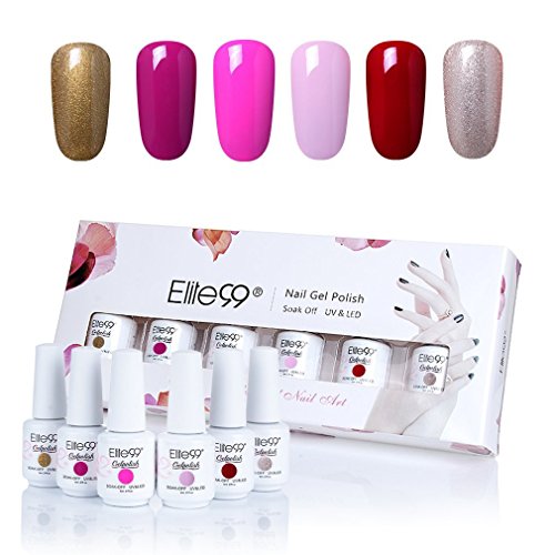 Elite99 6PCS Kit de Esmalte de Uñas de Gel UV LED Color Semipermanente Base Coat Top Coat Manicura y Pedicura 8ml - C012