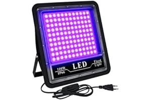 Eleganted Luce Nera UV, 100W Faretto UV LED con Spina, IP66 Impermeabile Faretto Ultravioletta 395-405nm Black light per Festa,Pittura Fluo,Poster Fluorescente,Bar,Halloween,Party,Discoteca