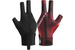 IKOPFLN Set di 2 Guanti da Biliardo Professionali a Tre Dita Con Rete 8 in 1 Shaper per Stecche, Modello Con 3 Dita (Nero Rosso)