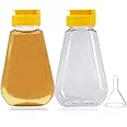 2 Pack Empty Plastic Honey Bottles with Funnel, 200ml Squeeze Honey Jars Leakproof Honey Dispenser Flip Top Condiment Container for Ketchup Mustard Salad Dressing Sauce Syrup Oil Epoxy, BPA Free