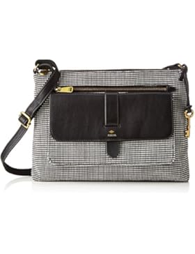 Fossil Damen Kinley Umhängetasche, Schwarz (Black/White), 8.89x22.86x33.02 cm