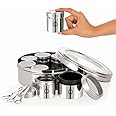 MARU 8-in-1 Stainless Steel Spice Box with See-Through Lid & 3 Spoons – Durable Masala Dabba for Kitchen Storage, Stylish Design with 8 Containers for Spices & Seasonings, Silver
