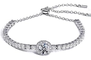 FEIKFEIZ Biżuteria na rękę w stylu tenisowym z moissanitem, diamant moissanitowy o mocy 2 CT i średnicy 8 mm hodowany w laboratorium, srebro 925 pokryte platerem 18K złota bialego, regulowalny biżuteria na ręk