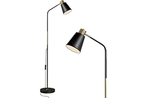 LALISU Floor Lamp, Industrial Floor Lamps Corner Lamp Rustic Farmhouse Standing Lamp, Adjustable Metal Heads Indoor Task Lighting Reading Floor Lamps for Living Room, Bedroom, E27 Socket (Black)