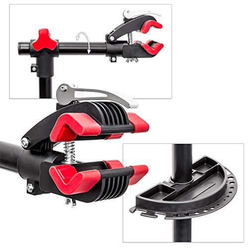 Relaxdays Fahrradmontageständer Reparaturständer mit Werkzeugablage – klappbar & höhenverstellbar – schwarzer Montageständer vierbeinig stabil mit festem Stand – Stahl pulverbeschichtet - 4