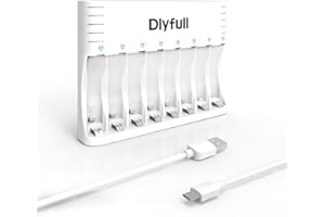 Dlyfull 8-slot Battery Charger for AA & AAA Ni-MH/Cd Rechargeable Batteries Charger Type C Input Fast Charging Function Intelligent Detection Technology Household Battery Chargers