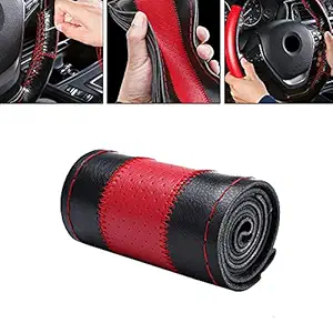 Auto Hub Car Steering Cover leatherite, Compatible with Nissan Magnite -Black-Red