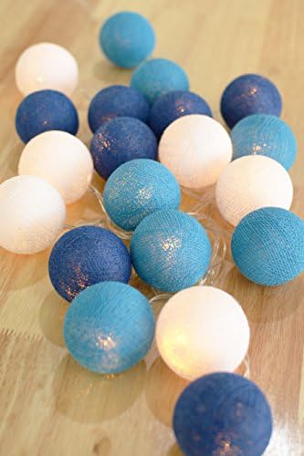 Fairy Night Light for Girls Bedroom 20 Cotton Ball String LED Battery Operated Wedding and Party Décor Warm White Light (Ocean Blue)