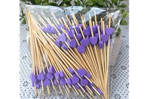 AILEXI Palos De CÓCtel 100 Cuentas Palillos De Madera Suministros Para Fiestas Volantes Comida Para Comer Frutas Bocadillos Bocaditos - Corazones Morados