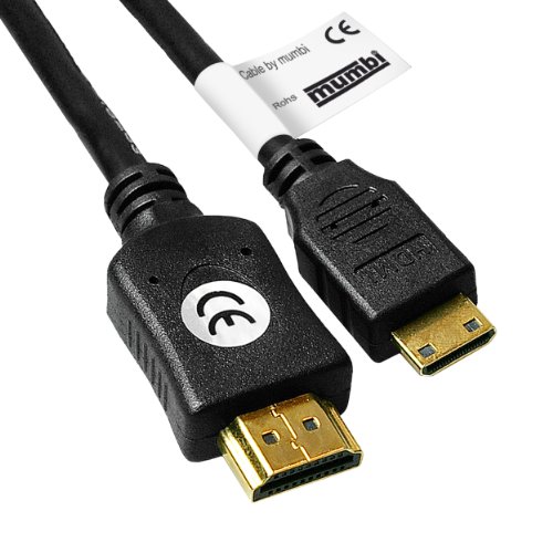 mumbi mini HDMI-Kabel (Mini HDMI C Stecker auf HDMI A Stecker, Upscaler 1080p, 3m)
