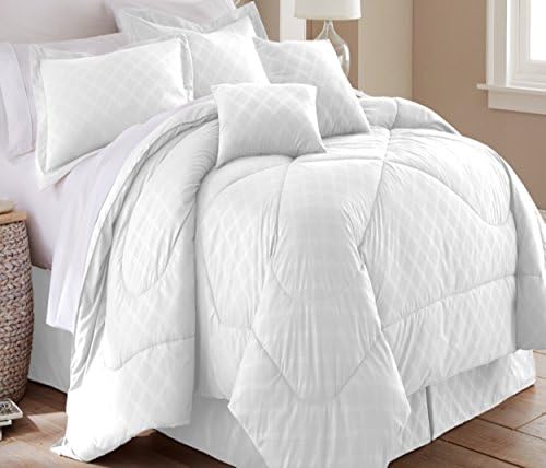 Hotel 5th Ave Embossed Plaid Comforter Set, White, King, Set of 6