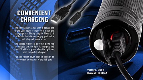 Olight® R50 Seeker Taschenlampe max. 2500 Lumen mit Cree XLamp XHP50 LED und Micro-USB-Ladeanschluss – wiederaufladbar, schwarz - 5