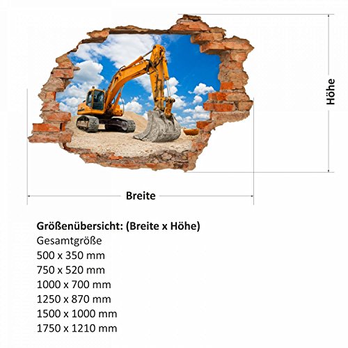 049 Wandtattoo Bagger Baustelle – Loch in der Wand Größe 750 x 520 mm - 2