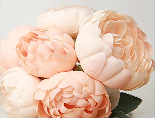 Longra Wohnaccessoires & Deko Kunstblumen 1 Blumenstrauß 6 Köpfe künstliche Pfingstrose Seide Blume Blatt Home Hochzeit Party Dekoration Blumen (Pink) - 4