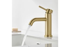 DETBOM Grifo Lavabo, Grifo Monomando Lavabo Agua Fría y Caliente, Grifos para Lavabo de Encimera, Grifos Mezclador de Baño de Acero Inoxidable 304, Aireador Extraíble, Sin Plomo, Oro