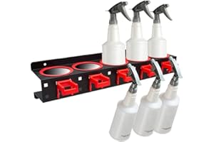 EHOTER 1 lot de porte-flacons pulvérisateurs avec 5 trous et 5 crochets de suspension en plastique - Support mural pour nettoyage automatique - Organiseur pour outils de nettoyage - Noir