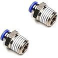 SLVC 4mm OD Push to Connect Fitting Push in Connector 1/4 Thread Male Air Pneumatic Fitting,4MM Air Tube Fittings Air Line Fittings Quick Connect Air Hose Fittings for 3D Printer(Pack Of 2)