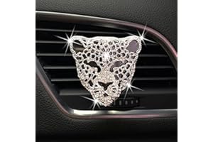 AOOL Bling Leopard Vent Clips, Crystal Leopard Car Diffuser Vent Clip Rhinestone Leopard Car Bling Accessories Car Interior Decor(Silver)