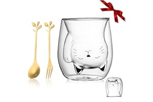 Yuragim Tazza per Gatti, 200 ml, Bicchieri a Doppia Parete, Kawaii, Gatto, Tazza da Caffè, Tazza da Tè, Regali per Donne, Amanti dei Gatti, Mamma, San Valentino