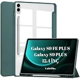 Samsung Galaxy Tab S9 FE Plus/S10 Plus/S9 Plus ile uyumlu Kılıf Grafiti Şeffaf Kalem B&ouml;lmeli X610-16-810-18 X820 Koyu Yeşil