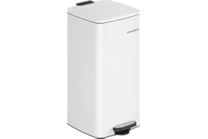 SONGMICS Cubo de Basura, Basurero de 30 L, de Cocina de Acero Inoxidable, con Cubeta Interior, Cierre Suave y Permanece Abierto, Blanco Nube LTB593W02