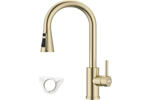 DAYONE Gold Kitchen Sink Tap Mixer with Pull Out Sprayer, SUS304 Stainless Steel Sink Mixer Taps, 360°Swivel High Arc 3 Functions Spray Brush Gold Kitchen Faucet